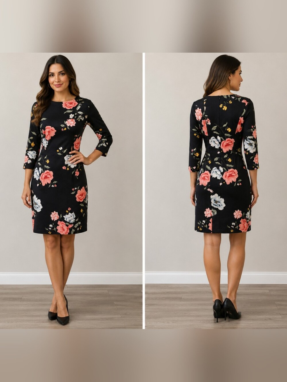 Old Navy Women's  Black Floral Mid-sleeve Dress Size M #W-358